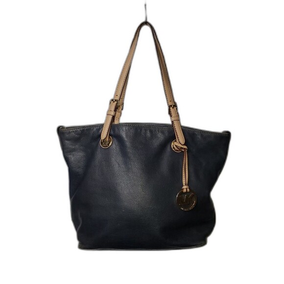 Michael Kors Tote Bag Womens Large Blue Leather Shoulder Purse Gold Hardware MK - Picture 1 of 12